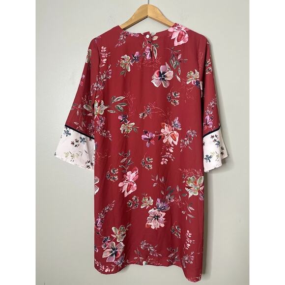 J Jill Watercolor Rust Floral Shift Dress 3/4 Kimono Sleeve Small Boho Office - Picture 6 of 10
